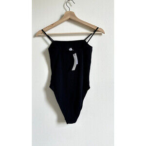 TOPSHOP Women's Ribbed Square Neck Bodysuit In Black size 6